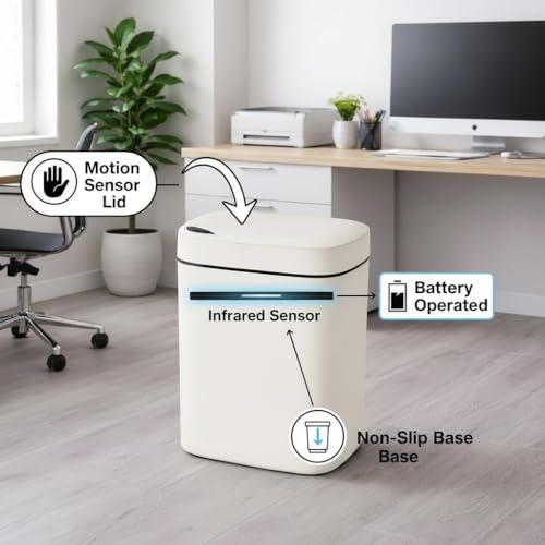 Image of Ozoy Automatic Touchless Motion Sensor Dustbin - 15 Litre Smart Sensor Trash Bin for Home, Office, Kitchen, Bathroom & Bedroom Soft Close & Open, ABS Body Compact Size (GREY)