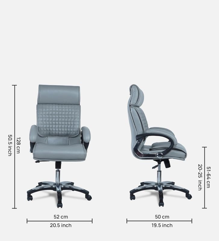 Image of High - Back Leatherette Office Chair | Height Adjustable & Revolving Chair | Executive & Director Chair | Nylon & Wheel Base Top Office Chair in Grey Color - (111011266)