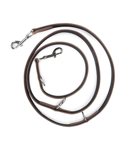 Jack & Russell Premium Hundeleine 2,0m Leder - Hunde Führleine verstellbar - Büffellleder, Neopren & Edelstahl Karabiner, Lederleine braun Tymothy (Braun)