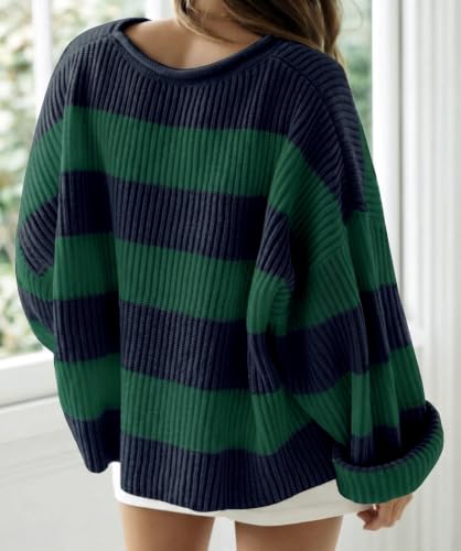 Image of Simier Fariry Womens Fall Winter Long Sleeve Oversized Striped Sweater