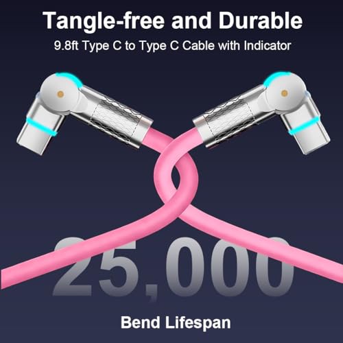 Image of Verilux 240W Type C Cable Fast Charging with LED, 9.8Ft 180 Degree Flexible C Type Charger Cable, 480Mbps Data Transmission USB C for iPhone 17 /17 Pro /17 Pro Max /16 /15, Galaxy S25 /S24, MacBook, Pink