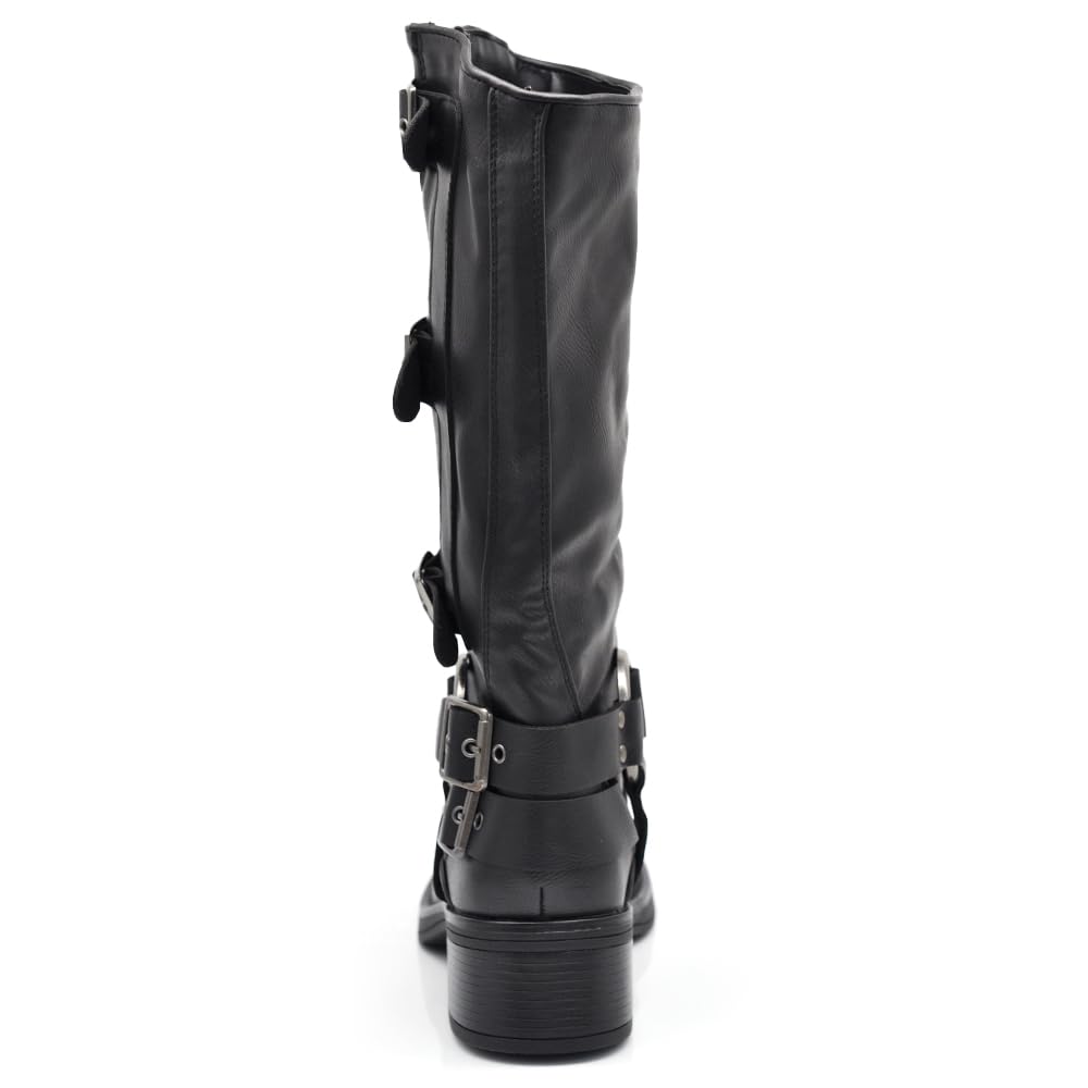 IF Fashion Scarpe Stivali da Donna Al Polpaccio Biker Motociclista Con Multi Fibbie Anfibi 660-3