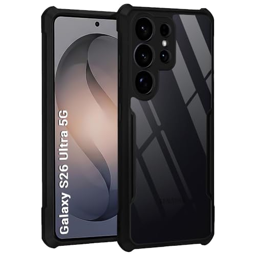 Image of TheGiftKart Shockproof Crystal Clear Back Cover Case for Samsung Galaxy S26 Ultra 5G | 360 Degree Protection | Protective Design | Transparent Back Case Cover (PC & TPU, Black Bumper)