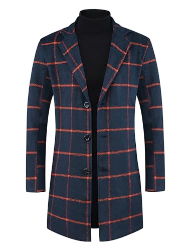 Image of Lars Amadeus Plaid Coat for Men's Color Block Single Breasted Winter Checked Overcoat