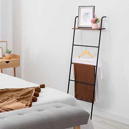 Nandae Free Standing Towel Rail & Ladder Shelf, 5-Tier Wooden Top & Metal Frame Bathroom Towel Rack, Freestanding Towel Rack, Blanket Ladder, Rustic Brown & Black - Cosy Home Interiors Nandae Free Standing Towel Rail & Ladder Shelf, 5-Tier Wooden Top & Metal Frame Bathroom Towel Rack, Freestanding Towel Rack, Blanket Ladder, Rustic Brown & Black - Image 3