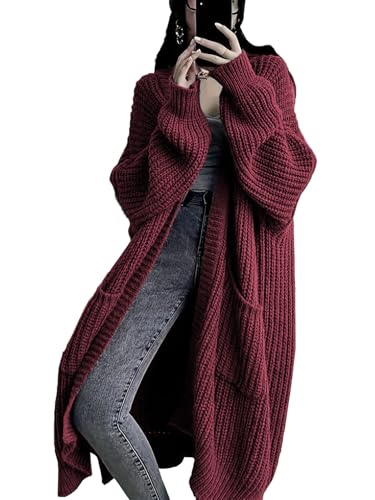 Image of Womens Long Cardigan Sweaters Open Front Oversized Duster with Pocket for Women 2025 Fall Winter Knit Design Coats