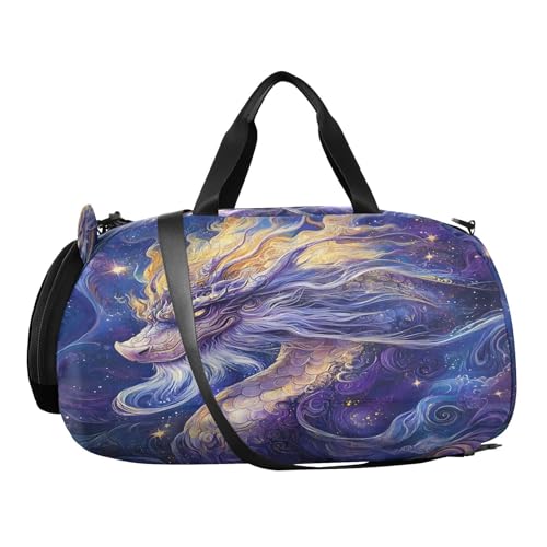 Gym Travel Duffle Bag for Boys Girls Purple Dragon Sports Dance Bag with Shoe Compartment & Wet Pocket Football Kids Travel Bag Teens Sleepover Carry2