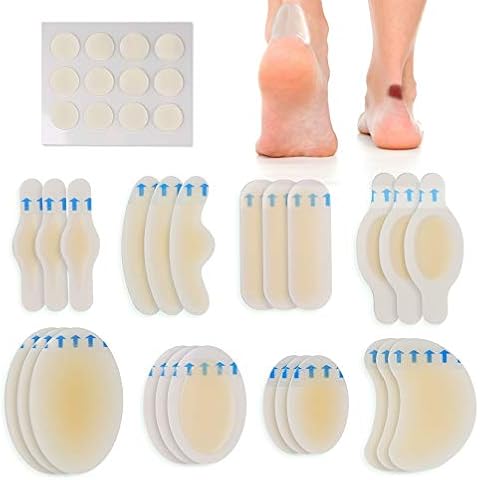 LotFancy Blister Bandages for Feet, 24 Blister Pads and 12 Acne Patches, 8 Size Hydrocolloid Bandage, Waterproof Seal Gel Blister Cushion Variety Pack for Toes Protection, Heel Blister Prevention Cover
