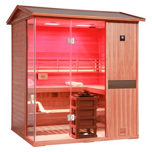 HKXSC 4 Person Traditional Sauna Steam, Outdoor Sauna with Red
