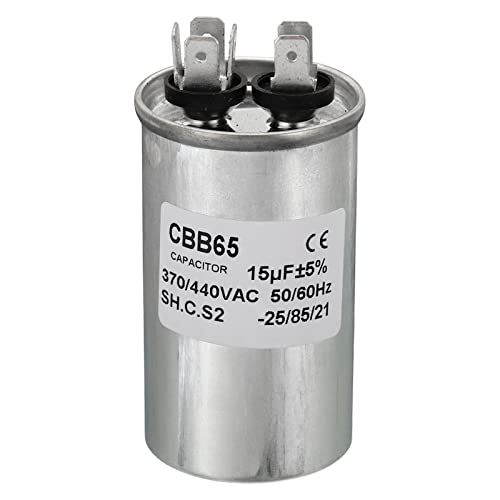 PATIKIL CBB65 15uF Condensateur Fonctionnement, 15mfd 1pcs AC 370/440V Boîtier Aluminium avec 2 Broches pour Climatiseur Compresseur Moteur Pompe Chaleur...