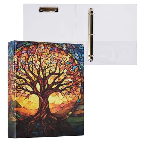 Image of 3 Ring Binder Tree of Life with Leaf 1.5 inch Binders Three Ring Binders with Clipboard Fit 8.5'' x 11'' Paper 3 Interior PVC Clear Pockets for Office Supplies