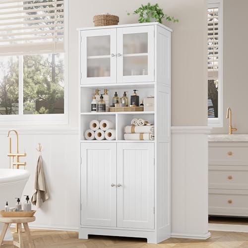 HOCSOK Badezimmerschrank Hoch, Badschrank Hochschrank mit 4 Türen und...