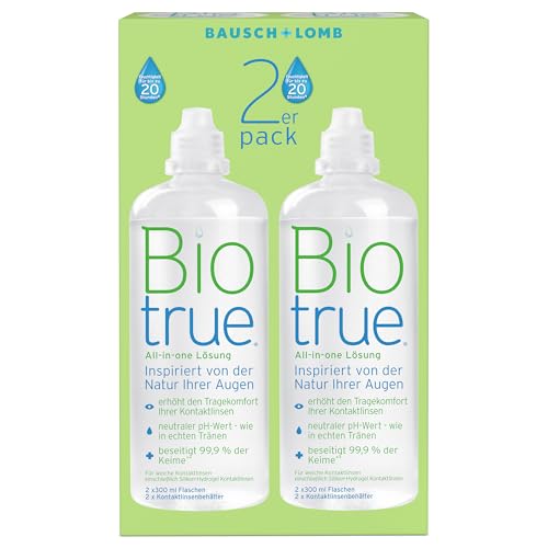 Bausch + Lomb Biotrue All-in-One Lösung - Kontaktlinsenreiniger und Aufbewahrungslösung für weiche Kontaktlinsen, 2er Pack, 2 x 300 ml