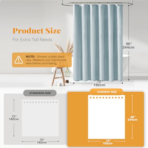 BTTN Extra Long Shower Curtain - 72x96 Inch Long Linen Textured Heavy Duty Fabric Shower Curtain Set with 12 Plastic Hooks, Tall Decorative Neutral Waterproof Shower Curtains for Bathroom, Fog Blue by BTTN - Image 3