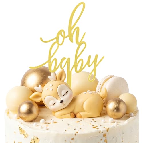 Geukmun Oh Baby Cake Topper Baby Shower Cake Toppers Gold Acrylic Baby Shower Cake Decorations Gender Reveal Party Boys Girls Birthday