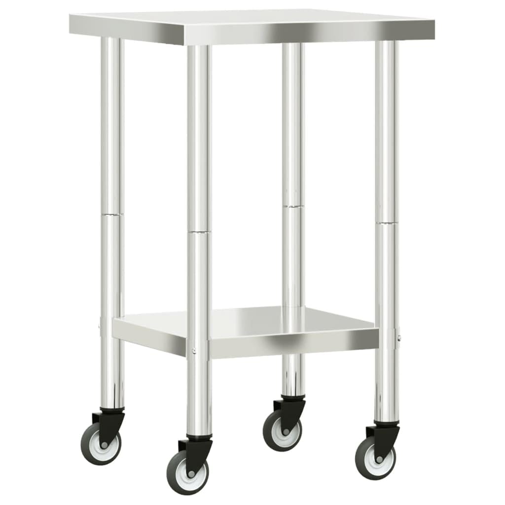 vidaXL Mesa de Trabajo de Cocina con Ruedas, Banco de Preparación de Alimentos, Encimera de Catering, Mesa para Restaurante Escuela, Acero INOX