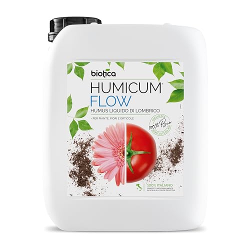 BIOTICA Humus di Lombrico Liquido Naturale 100% Biologico Italiano 5 Litri - HUMICUM FLOW Fertilizzante Naturale, Concime per Piante, Fiori e Orto - Riduce lo Stress delle Piante (5 Litri)