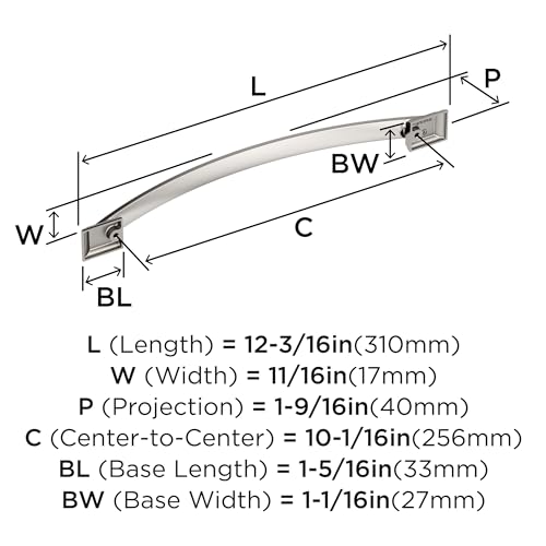 Image of Amerock Candler 10-1 /16 inch (256mm) Center-to-Center Polished Nickel Cabinet Pull, BP29352PN