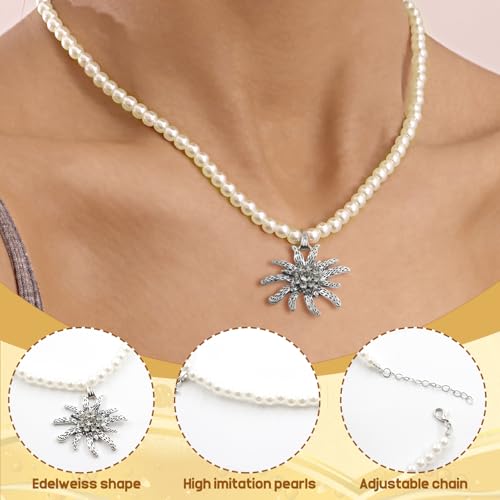 TaimeiMao Trachtenkette mit Strass Edelweiß Herz Anhänger, Edelweiß Armband und Edelweiß Ohrstecker (Anzug) (3)