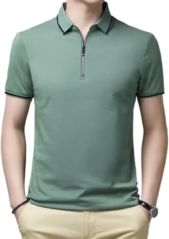 Mens Zipper Golf Shirts Short Sleeve Casual Polo Shirts Moisture Wicking Golf T-Shirt