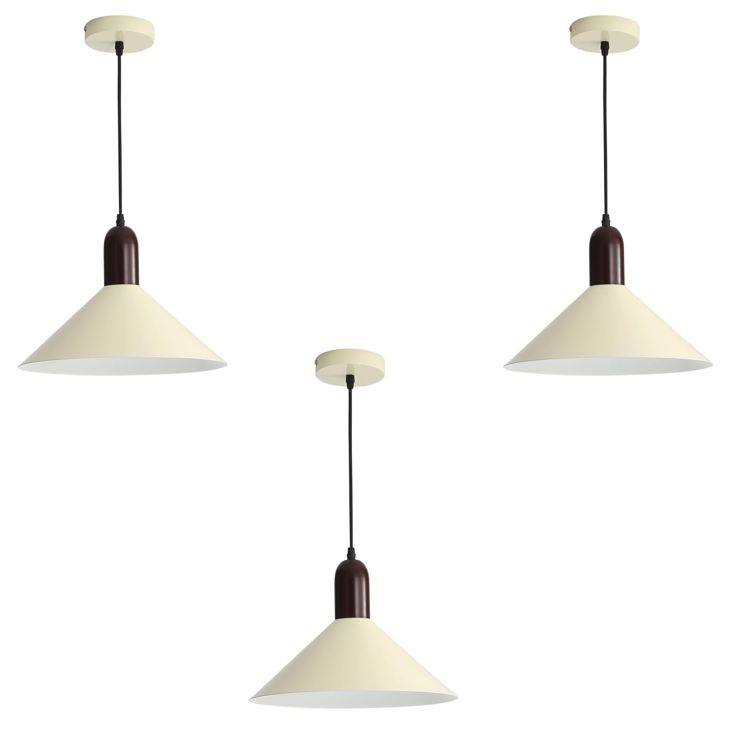 Photo 1 of ***FACTORY SEALED***
EFINEHOME Modern Cone Pendant Lights Kitchen Island- Adjustable Hanging Lamp with Metal Shade & White Inner Finish- Single Head Ceiling Pendant Light for Dining Living Entryway Shop (Beige-3 Pack)