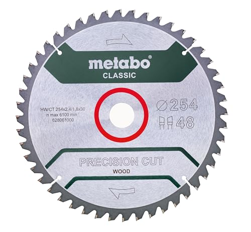 metabo Kreissägeblatt 'precision cut wood - classic' – 254 x 30, Z48 WZ 5°neg. – 628061000 – Für halbstationäre Kreissägen – Sägeblatt für Holz – 48 Zähne