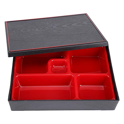 Uadme Bento Lunch Box Japonaise, 27x21cm Boite Sushi Tout-en-Un avec 5 Compartiments Couvercle, pour Affaires de Restaurant, Bureau, Maison