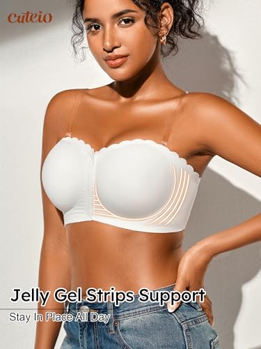Image of Strapless Bras for Women, XS-XL, Front Closure Anti-Slip Comfortable Bandeau Top, Wavy Edge Padded Bra