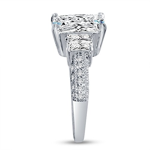 Size - 7-14K White Gold Emerald 3 Stone With Accents Milgrain Solitaire Engagement Ring Cz Cubic Zirconia (4.0Cttw., 3.0Ct. Center) #TOP4