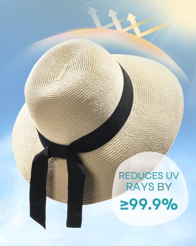 Image of FURTALK Womens Beach Sun Straw Hat Wide Brim UV Protection Travel Hat
