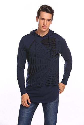 JINIDU Men's Fashion Hoodies Hip Hop Sweatshirts Hipster Pullover Top Blue