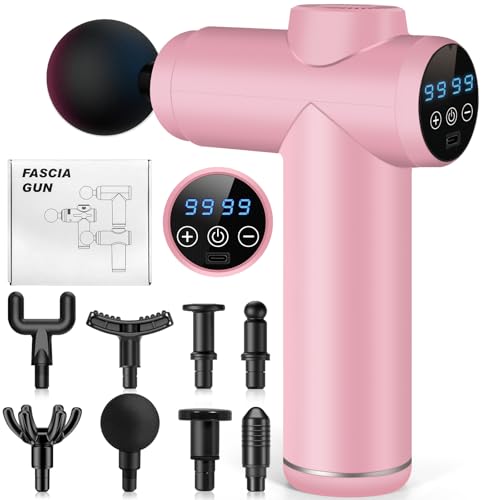 AQXONG Mini Pistola de Masaje Muscular, 99 Velocidades, Pistola de Masaje Ultrasilenciosa, 8 Cabezales de Masaje, Pantalla LCD, Batería de 2000mAh Masajeador Portátil - Alivia el Dolor Muscular