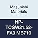Mitsubishi Materials NP-TCGW21.52-FA3 MB710 Uncoated CBN TC Type Petit Tip Turning Insert with Hole, Grade MB710, FA Honing/No Wiper, 3 Tip, 0.094" T, 0.031" Corner Radius, 0.250" IC, 0.094" Thick