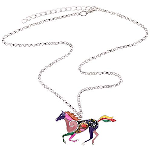 Bonsny Enamel Running Horse Necklace Pendant Chain Zinc Alloy Animal Lovers Design 18" (Purple) #TOP3