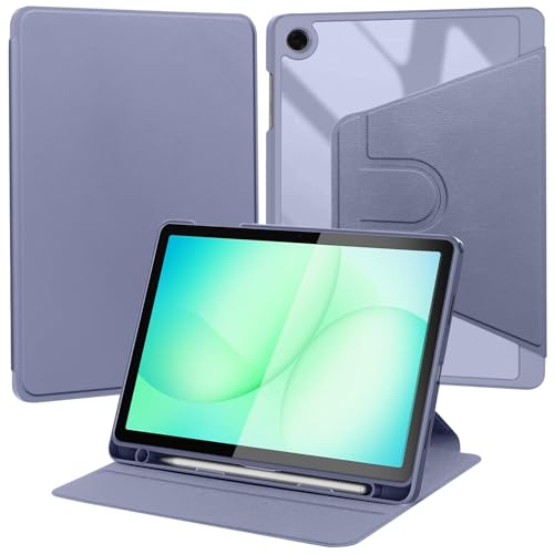 Funda Compatible con Samsung Galaxy Tab A11 2025/A9 2023 8.7', Rotación 360° con Base Giratoria, Cuero PU y Marco TPU Antigolpes, Portalápices Incorporado - Lavanda