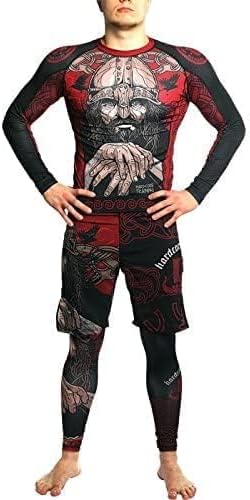 Miniatura 4 de Hardcore Training Camiseta de compresión para hombre, manga larga, Jiu Jitsu, MMA No-Gi, BJJ apretada, capa base de combate