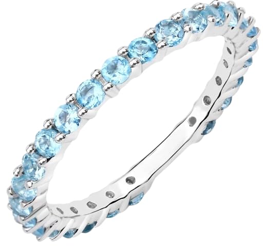Alliance topaze bleue bague argent sterling 925 pierre naissance août