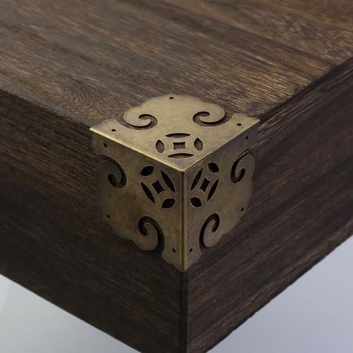Image of MY MIRONEY 4PCS Brass Furniture Corner Protector Decorative Box Corner Protector Hollow Pattern Antique Hardware Desk Edge Corner Guard with Nails, 2.05 inch x 2.05 inch x 2.05 inch