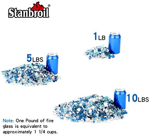 Stanbroil 10-Pound Blended Fire Glass - 1/2 inch Reflective Tempered Fire Glass Blended Aqua Blue, Platinum, Cobalt Blue Reflective Reflective for Indoor and Outdoor Gas Fire Pits and Fireplaces — view 2