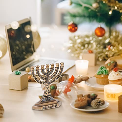 Tofficu 4Pcs Hanukkah Menorah 7 Branch Chanukah Candle Minorah One Week Candlestick Jewish Candle Holder Metal Religious Menorah Jerusalem Candlesticks Stand For Home #TOP3