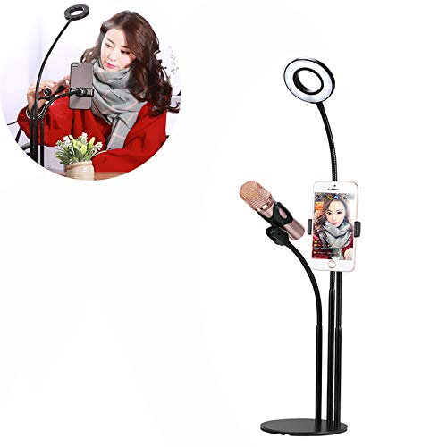 YUSDP Cell Phone Holder, with Control Selfie Ring Light - with Microphone Holder- Flexible Gooseneck Holder, 3 Light Modes, for Live Stream, Video Chat, Black