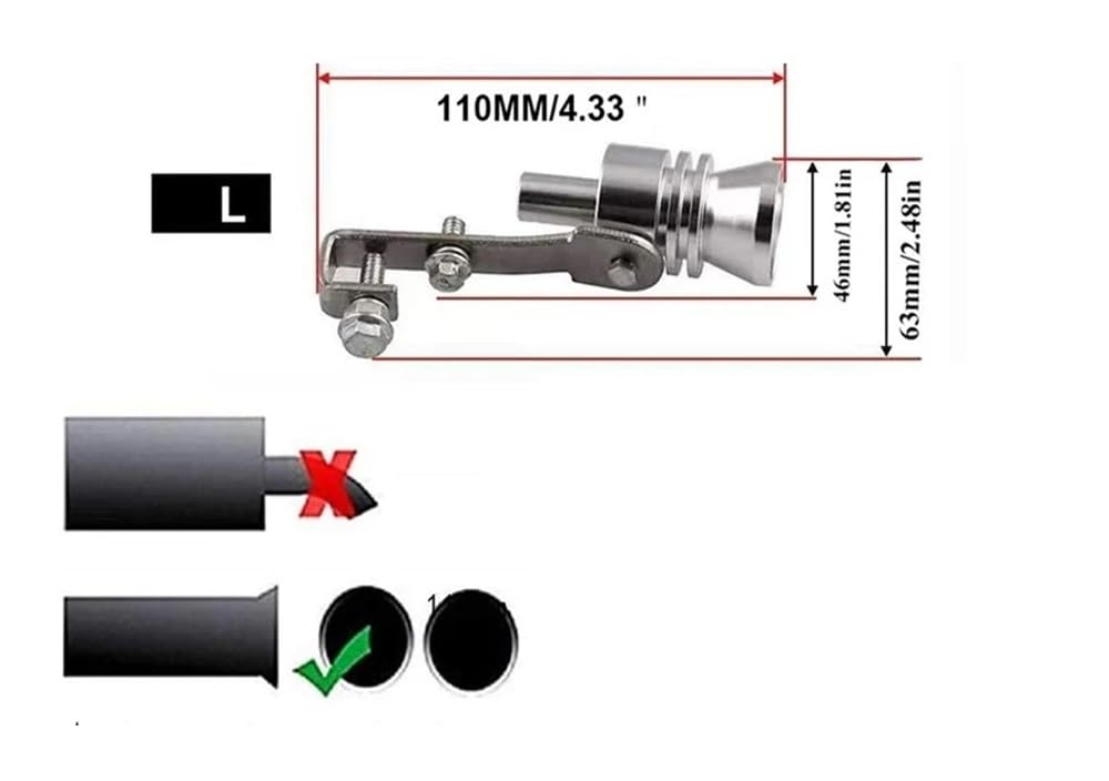 D'échappement Tuyau Silencieux Moto Motorbike Car Exhaust Fake Turbo Whistle Pipe Sound Muffler Blow Off Valve Universal Simulator Whistler Aluminum Silver S/M/L/XL