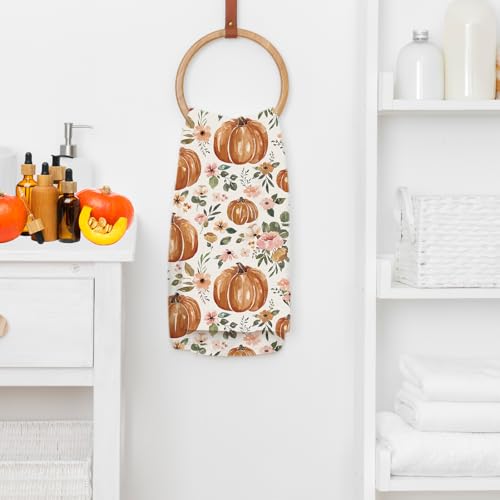 Toallas de baño de calabaza otoñal y toalla de mano floral bohemia para invitados 5