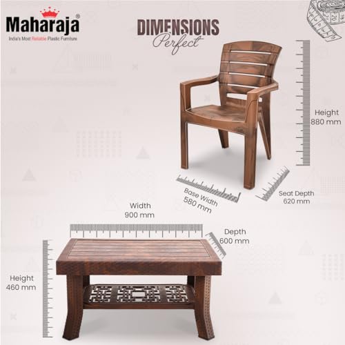 Image of MAHARAJA Premium Plastic Furniture Set | Comfortable Chairs with Matching Table | Perfect for Home, Office & Garden Use (Teakwood, 4 Chair+1 Table)