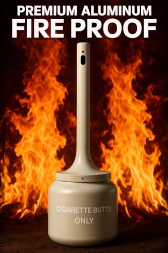 Cigarette Butt Disposal Outdoor, All-Aluminum 5-Gallon Receptacle, 40 in H x 11.8 in Dia, Beige – Rust-Proof, Weather-Resistant, Liner-Free, Oxygen-Restricting Top, Outdoor Ashtray
