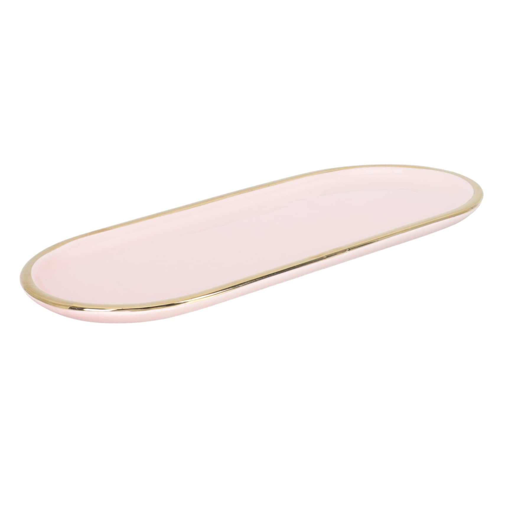 CHILDWEET Vassoio Portagioielli in Ceramica Dorato Vassoio Ovale Elegante per Porta Anelli e Bracciali Organizzatore per Gioielli da Scrivania o Cassettiera