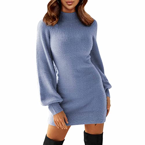 EXLURA Women's 2025 Mock Neck Ribbed Long Sleeve Bodycon Pullover Cute Mini Sweater Dress