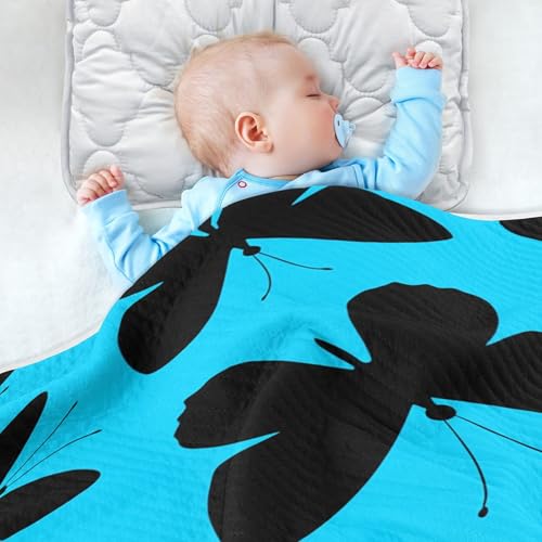 Burbuja Butterfly on Blue Baby Blanket for Boys Girls, Nursery Soft Warm Swaddling Receiving Baby Blankets, 30x40 in Toddler Blanket4