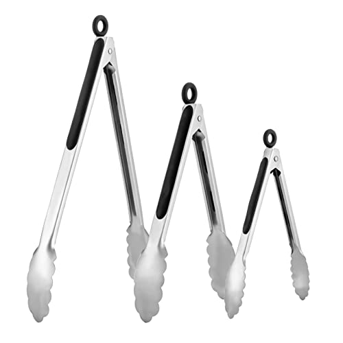 olyee Set di 3 pinze da cucina in acciaio inox, antiscivolo, per barbecue, da cucina, da giardino, lavabile in lavastoviglie