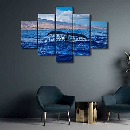 Toile queue de baleine geante pour habiller un grand mur vide et sublimer votre salon moderne